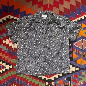 1980's Alfred Dunner All Over Print Geometric Polka Dot Button Up Blouse xl vtg